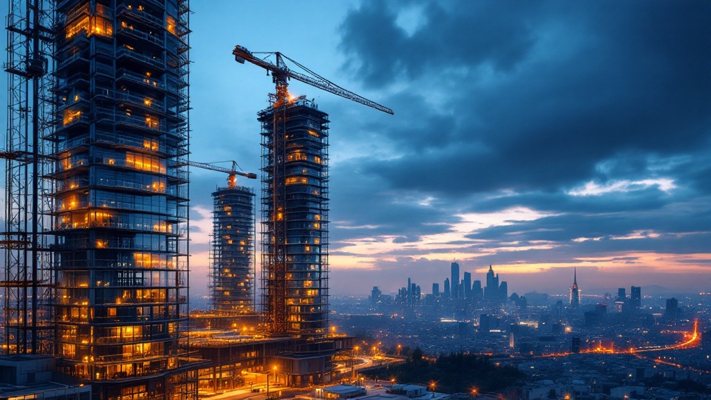 Mega-project under construction at blue hour